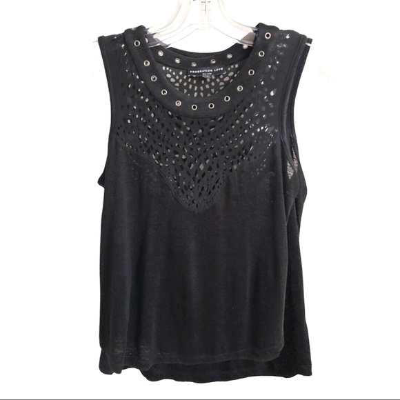 GENERATIONLOVE Black Linen Laser Cut Tank Top XS - Picture 1 of 7